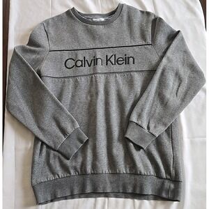 Calvin Klein Mens Medium Long Sleeve Grey Pullover Crew Sweatshirt Spell Out